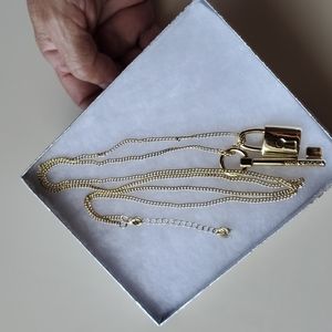 New Gold Tone Chain with Key and Lock Charms Necklace